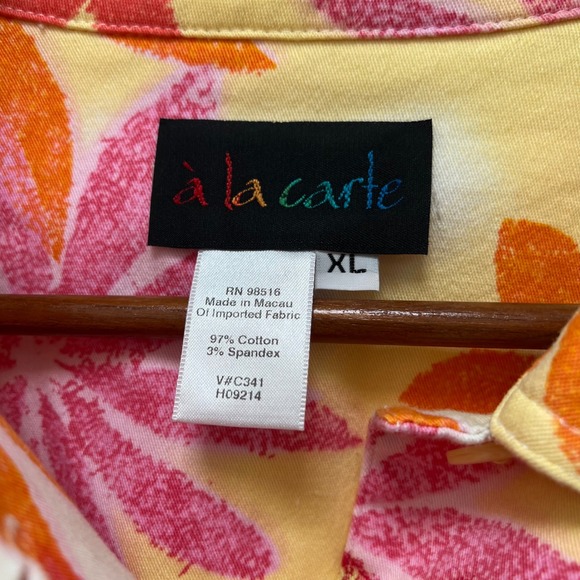 à la carte XL Floral Print Button Front Jacket Women's Yellow Pink Orange - Picture 5 of 5